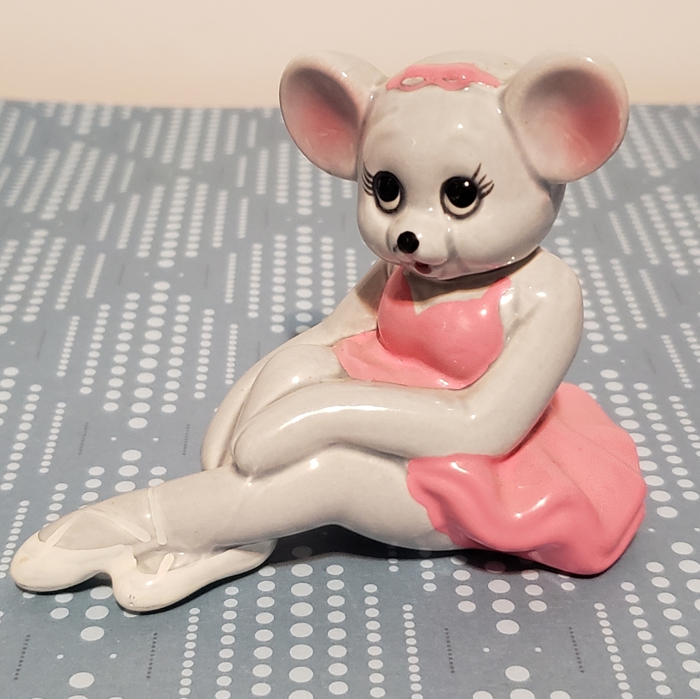 Ballerina Mouse Figurine Vintage Porcelain Pink Tutu